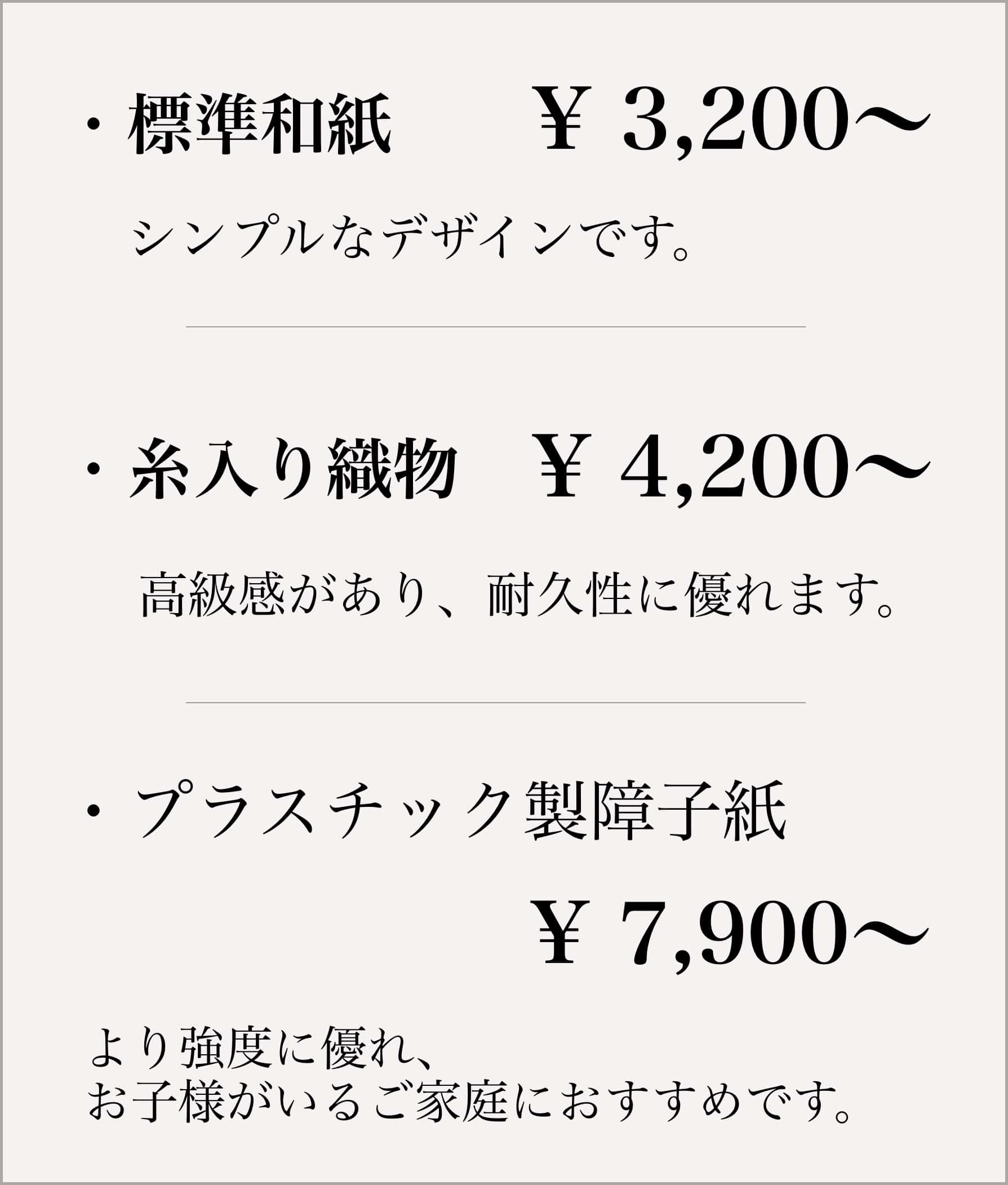 障子張り替えの料金表スマホ版